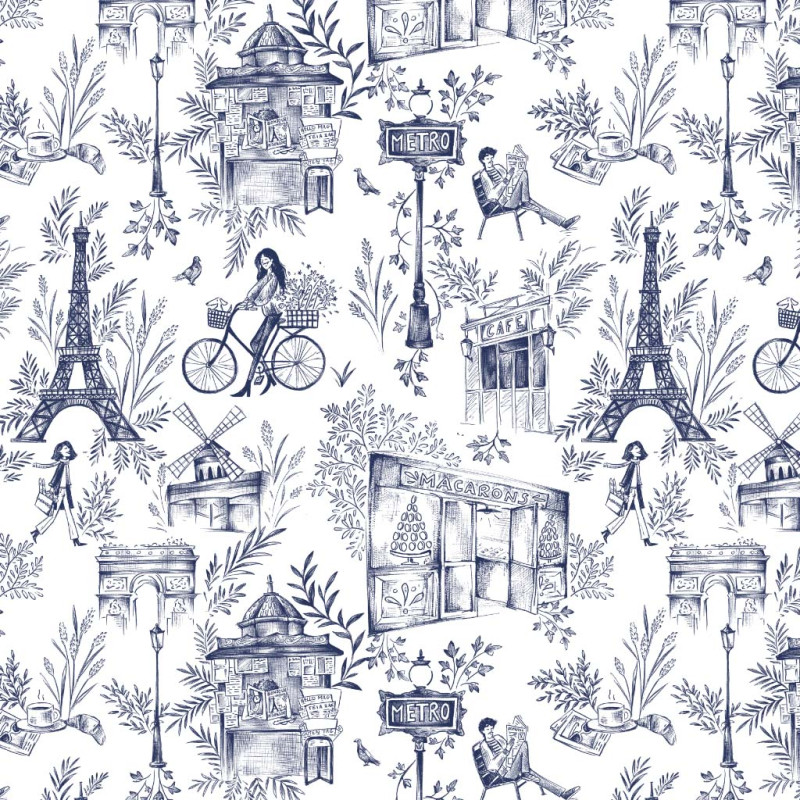 Viscosa estampada BAGUETTE Blanco / Azul